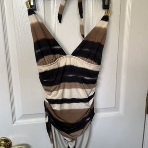 HARMANNY black beige tan one piece Swimsuit Bathing suit sz 8